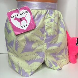 Victoria’s Secret PINK XL Logo Sleep Shorts Pajamas Cotton Tropical Palm Trees